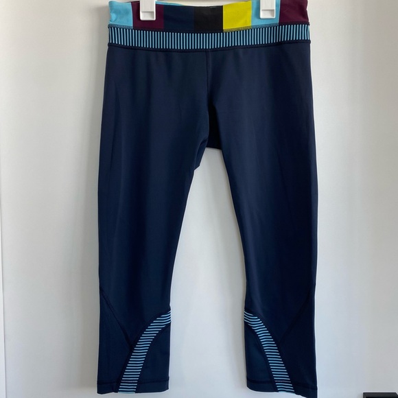 Lululemon Inkwell / Pow Stripe Split Pea Hyper Blue Moon Inspire Crop Leggings - Picture 2 of 7